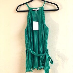 Endless Rose Sleeveless Ruffle Blouse Medium Green Polka Dot Rockabilly Retro